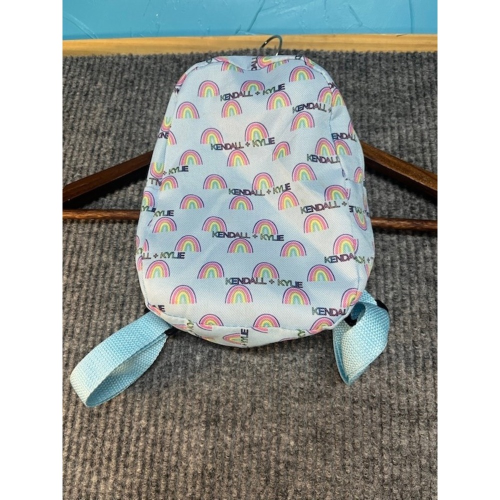 Kendall + Kylie Mini Backpack Light Blue Rainbow Logo Print Small Travel Bag